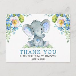 Blauer Blumenstrauß Elefant Babydusche Postkarte