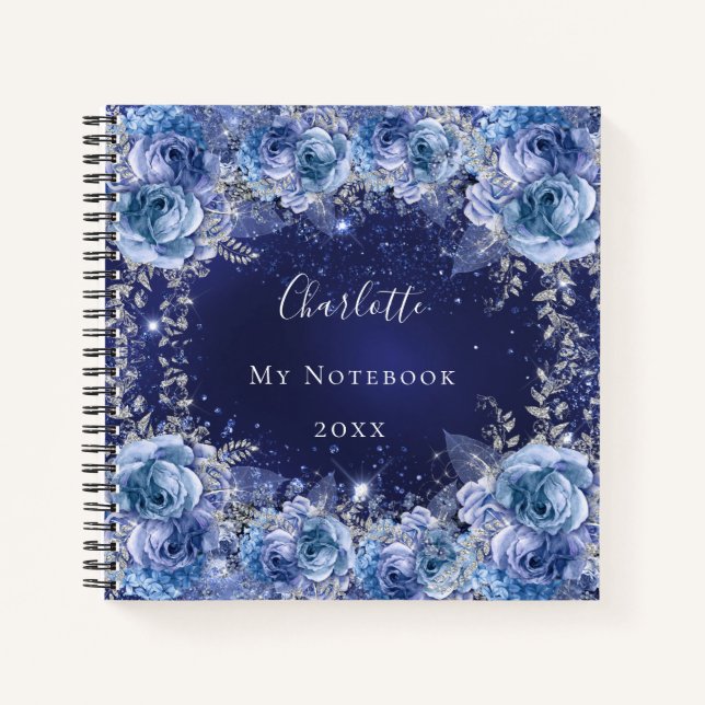 Blauer Blumenstrauß, elegant Notizbuch (Vorderseite)