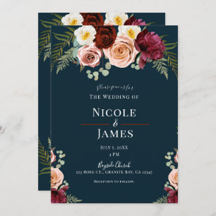 Blauer Blumenstrauß Grüne Hochzeit Einladung