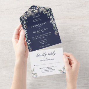 Blauer Blumenstrauß Hochzeiten All In One Einladung