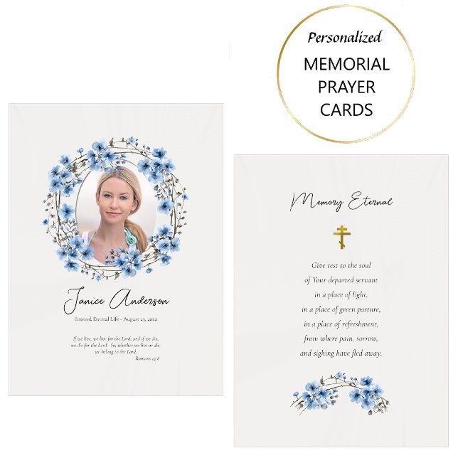 Blauer Blumenstrauß orthodoxe Beerdigungskarte Platzkarte (Von Creator hochgeladen)