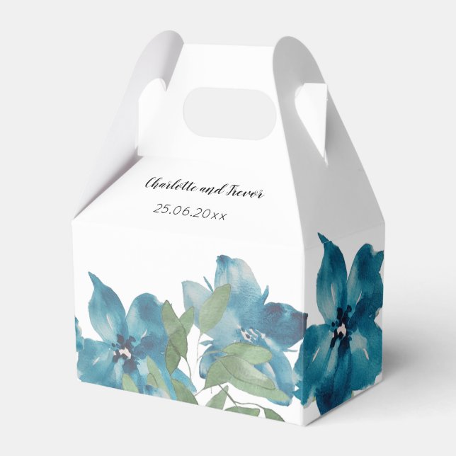 Blauer Blumenstrauß Wasserfarbe Handgestrichen Geschenkschachtel (Vorderseite)