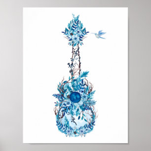 Blauer BlumenUkulele Poster