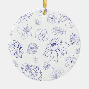 Blauer Blumenzauber Keramik Ornament