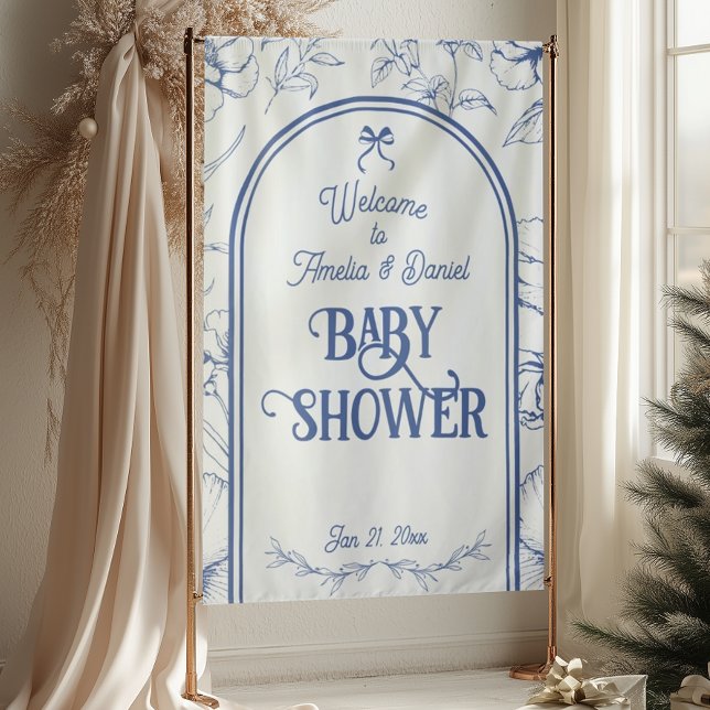 Blauer Blumenzauber Klassischer neutraler Empfang Wandteppich (Von Creator hochgeladen)