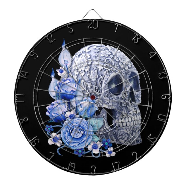 Blauer Blumenzucker Skull Blume Blumen Dartscheibe (vorne)