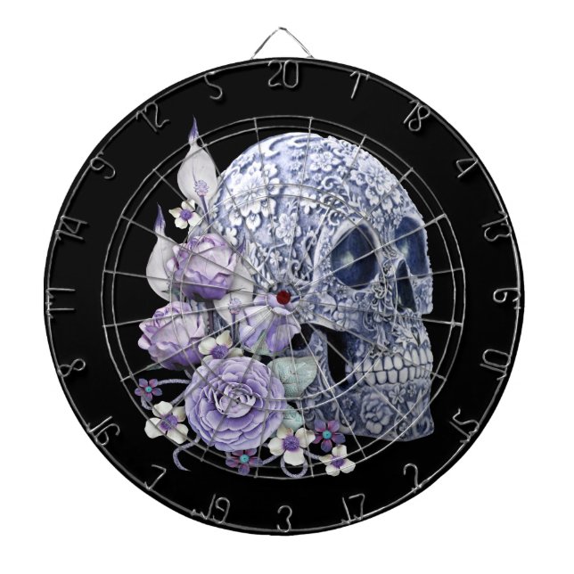 Blauer Blumenzuckerstoff Skull Purple Blumen Dartscheibe (vorne)