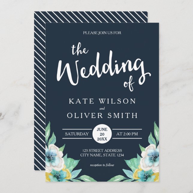 Blauer Blumenzwiebeln Einladung (Vorne/Hinten)