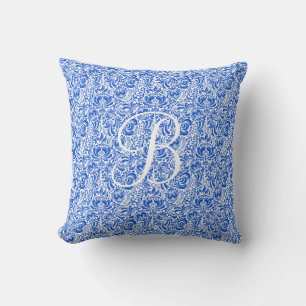 Blauer Blütenanfangs oder Name Throw Pillow Kissen