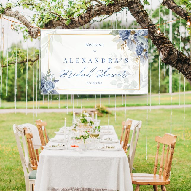 Blauer Blütenbanner für Brautparty Banner (Dusty Blue Floral Bridal Shower Banner)