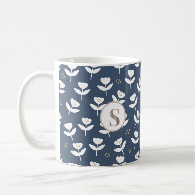 Blauer Blütenbauernhof Niedlich Monogram Kaffeetasse (Links)