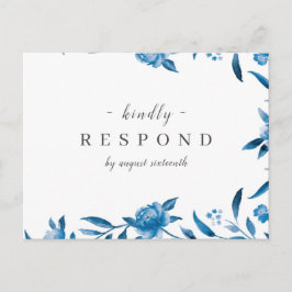 Blauer Blütenblütenhochzeit RSVP Einladungspostkarte