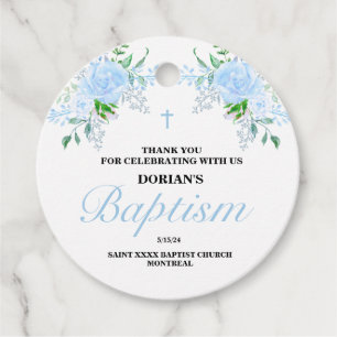 Blauer Blütenjunge Taufe Geschenkanhänger