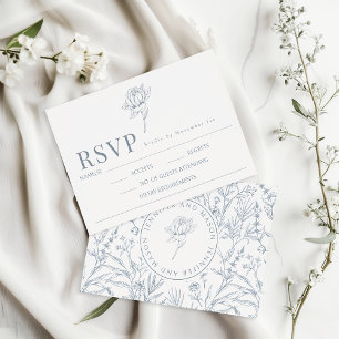 Blauer Blütenmonogramm Hochzeitansprechen RSVP-Kar RSVP Karte