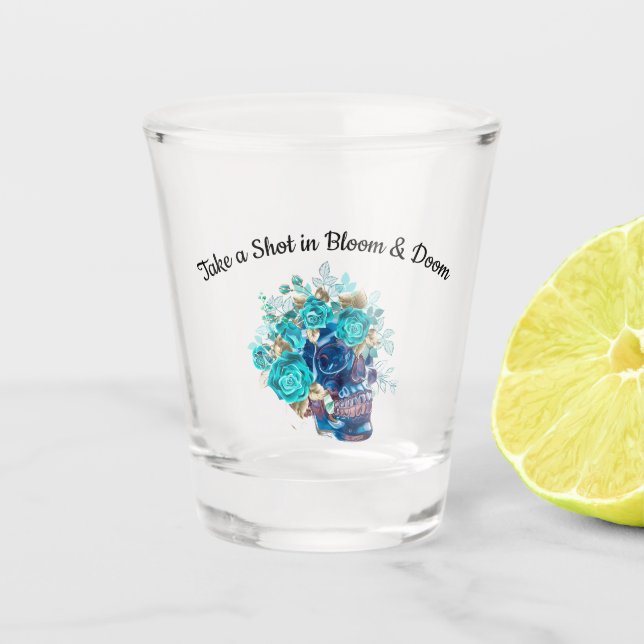 Blauer Blütenrequiem Schnapsglas (Vorderseite)