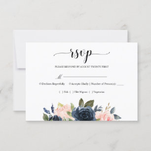 Blauer Blütenrosa Blütenblossom Hochzeit RSVP Karte
