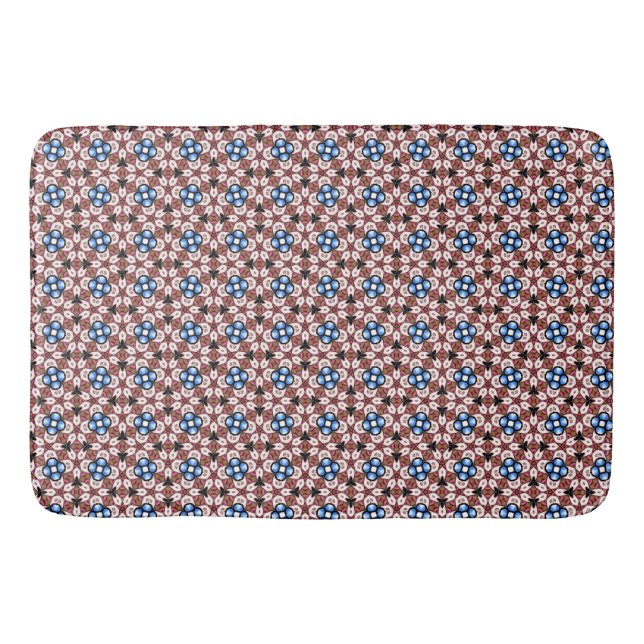 Blauer Blütenrosa und braune Bath-matte Badematte (Vorderseite)