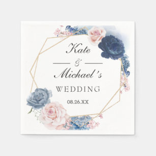 Blauer Blütenstaub mit floralen Goldrahmen Serviette