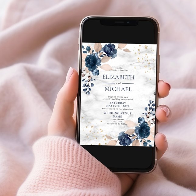 Blauer Blütenstaub PInk Rose Marmor Blumenhochzeit Einladung (Von Creator hochgeladen)