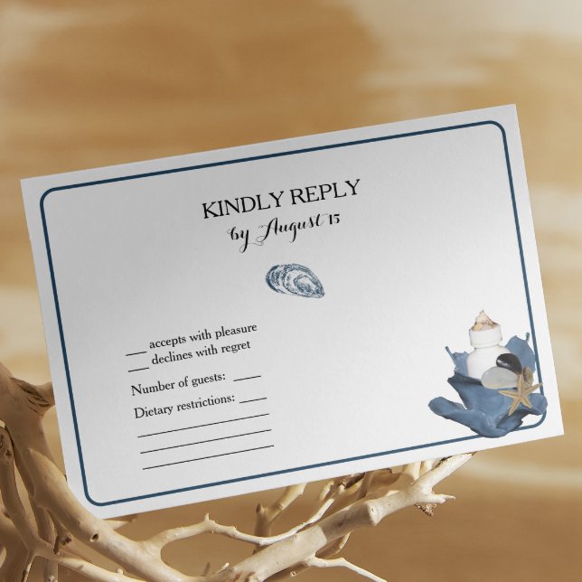 Blauer Blütenstrand Hochzeit RSVP Karte (Von Creator hochgeladen)