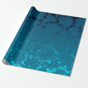 Blauer Blütensukkulent Druckmuster Metallic Geschenkpapier