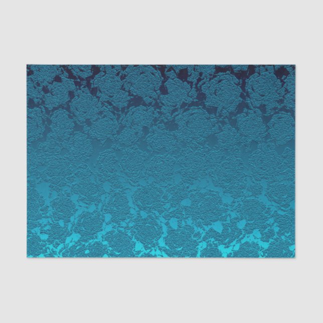 Blauer Blütensukkulent Druckmuster Metallic Seidenpapier (Vorderseite)
