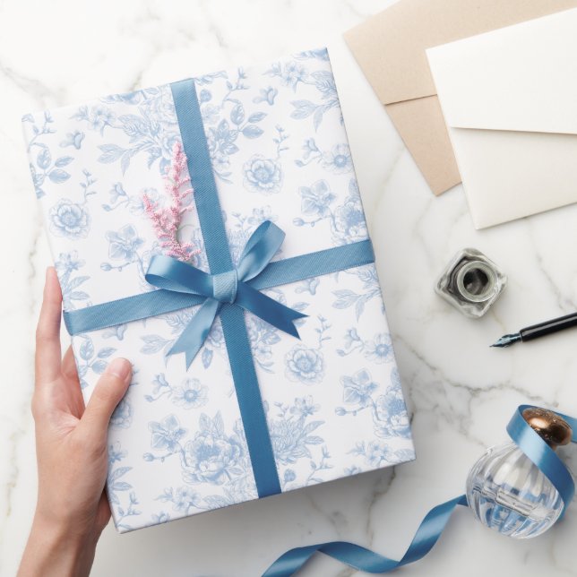 Blauer Blütentoil Geschenkpapier (Schenken)