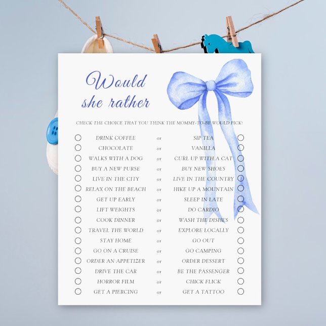 Blauer Bogen Baby Dusche Möchten Sie lieber spiele (Von Creator hochgeladen)