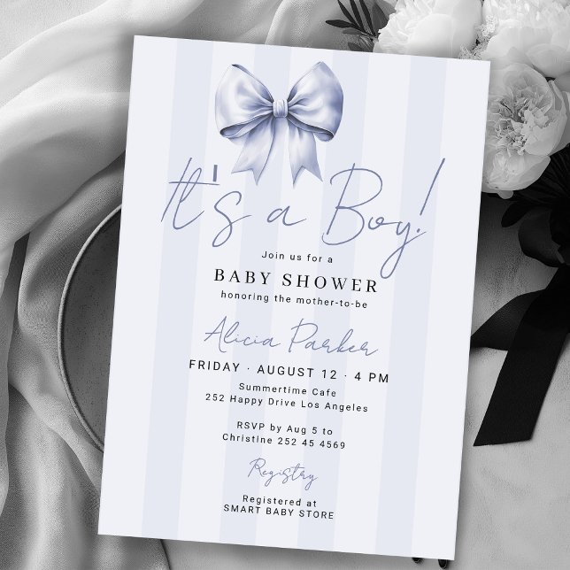 Blauer Bogen, es ist ein Junge, Baby Shower Einladung (Von Creator hochgeladen)