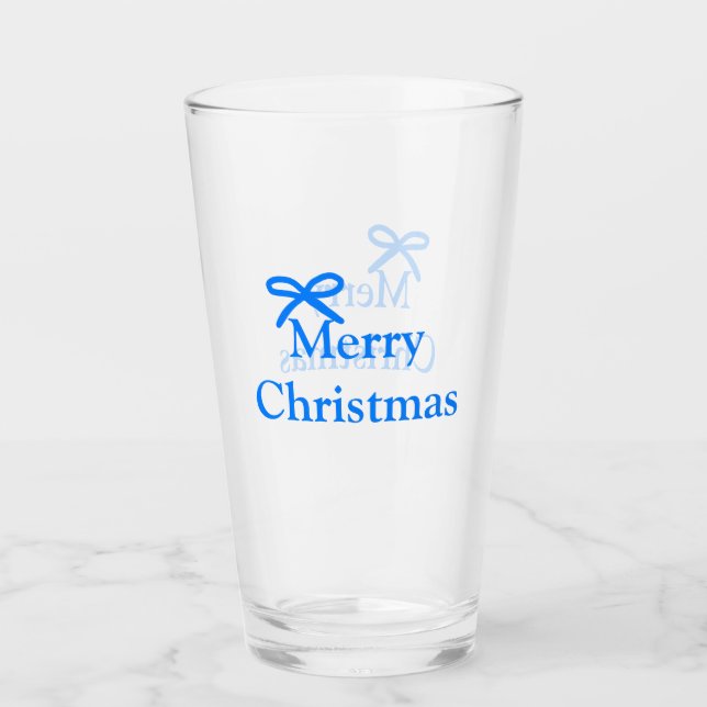 Blauer Bogen frohe Weihnachtsgeschenke einfache mo Glas (Vorderseite)