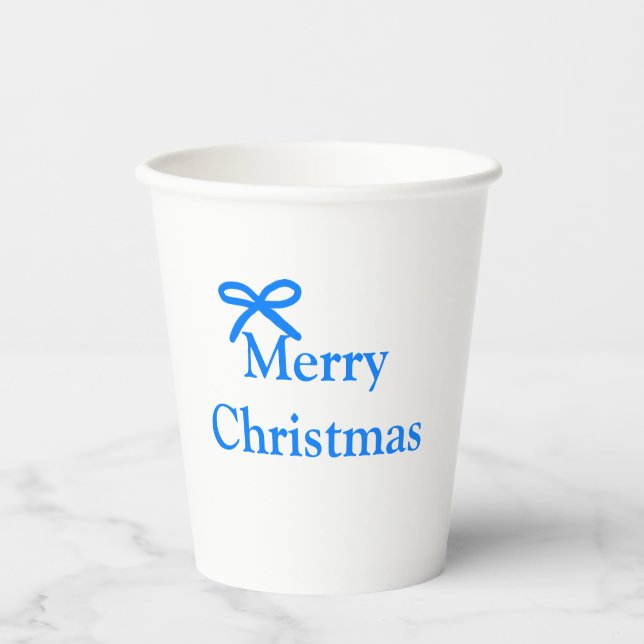 Blauer Bogen frohe Weihnachtsgeschenke einfache mo Pappbecher (Vorderseite)