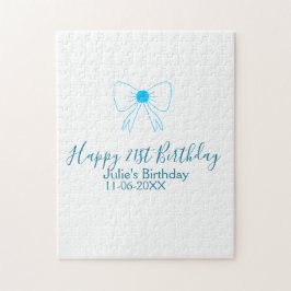 Blauer Bogen glücklich 21. Geburtstagsdatum mädche Puzzle