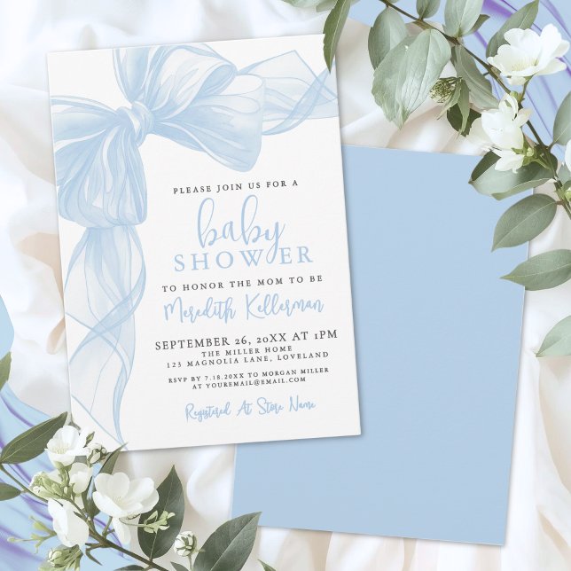 Blauer Bogen Junge Baby-Party Einladung (Blue Bow Boy Baby Shower Invitation)