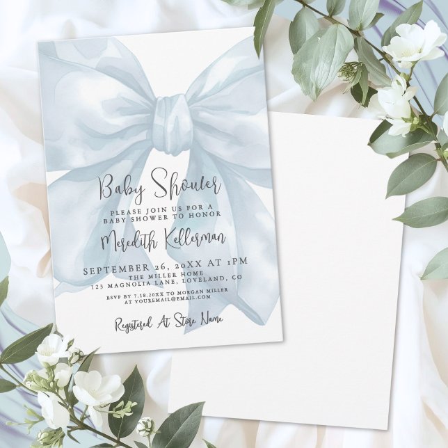 Blauer Bogen Junge Baby-Party Einladung (Blue Bow Boy Baby Shower Invitation)