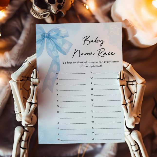 Blauer Bogen Little Boo Baby Name Rate Spiel (Girl Coquette Halloween Baby Shower Baby Name Race Game)