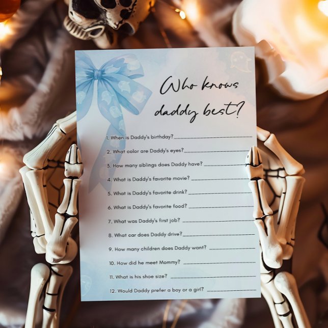 Blauer Bogen Little Boo Wer kennt Daddy am besten  (Girl Coquette Halloween Baby Shower Who Knows Daddy Best Game)