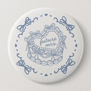 Blauer Bogen Retro Herz Coquette Kuchen Brautparty Button