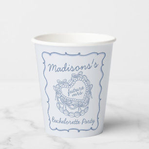 Blauer Bogen Retro Herz Coquette Kuchen Junggesell Pappbecher