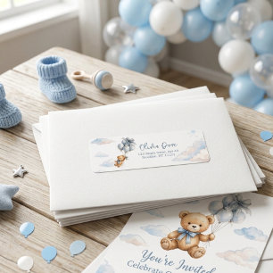 Blauer Bogen Teddybär Ballons Wolken Baby Junge