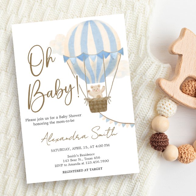 Blauer Boho-Bär-Baby-Party  Einladung (Oh Baby Bear Baby Shower Invitation)