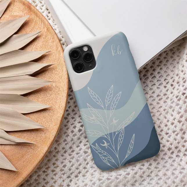 Blauer Boho Farbdurchsatz Botanische Monogramm Case-Mate iPhone Hülle (Von Creator hochgeladen)