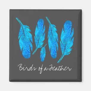 Blauer Boho Federn blau und grau Magnet