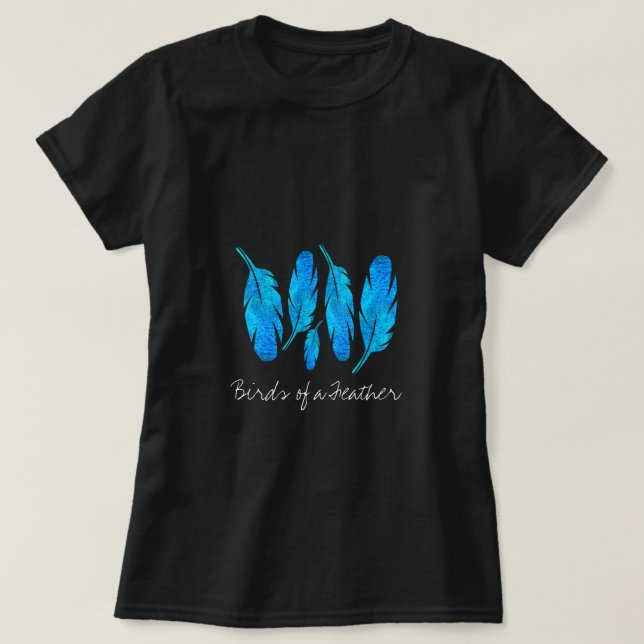 Blauer Boho Federn blau und grau T-Shirt (Design vorne)