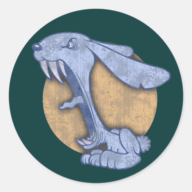 Blauer Böser Hase Runder Aufkleber (Vorderseite)