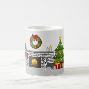 Blauer Boston Terrier in einem festlichen Weihnach Kaffeetasse