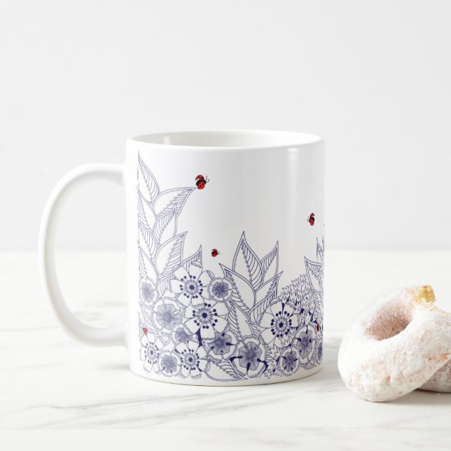 Blauer botanischer Grenzübergang Tasse (Mit Donut)