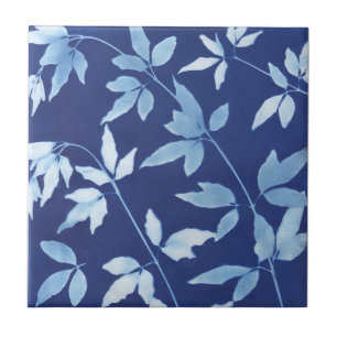 Blauer botanischer Keramik Tile Fliese