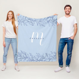 Blauer botanischer personalisierter Name und Monog Fleecedecke