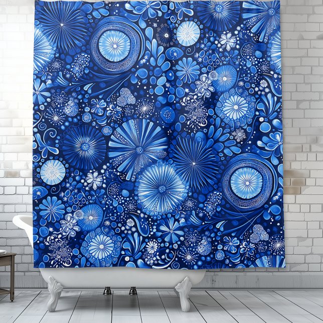 Blauer Botanischer Shibori Duschvorhang (Blue Botanical Shibori Shower Curtain)