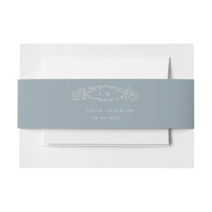 Blauer botanischer Wappen-Monogramm-Hochzeit Einladungsbanderole